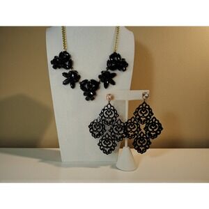 Stunning J Crew Black Statement Necklace and Dangle Earring Set